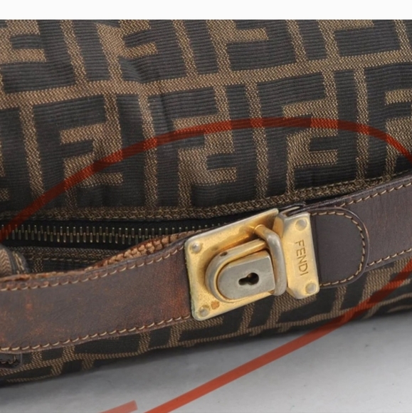 FENDI Vintage Zucca Hand Bag Canvas Leather Brown USED - LIVE SHOW Listing! - Picture 3 of 16